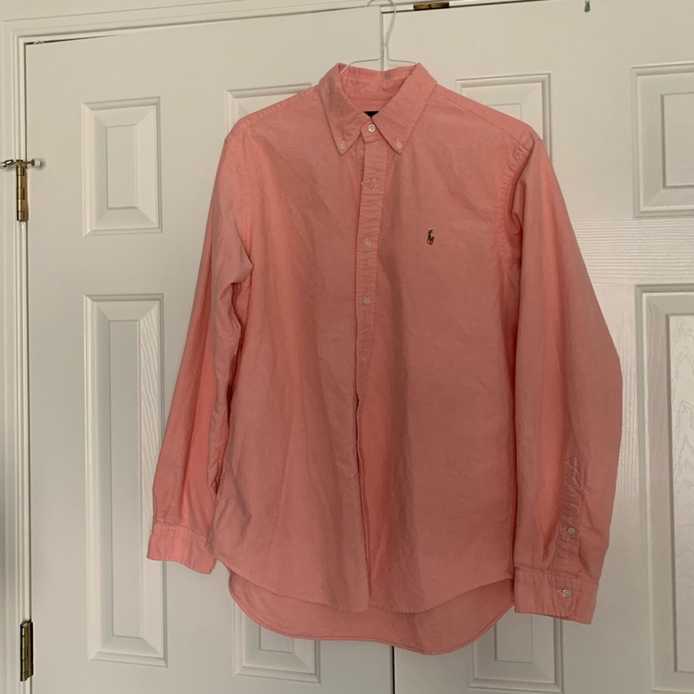 Mens Large Pilot Ralph Lauren Button Up Sz Large Orange